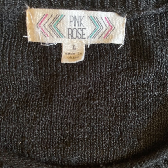 Pink Rose Black Sweater with Gold Cross - Picture 3 of 3